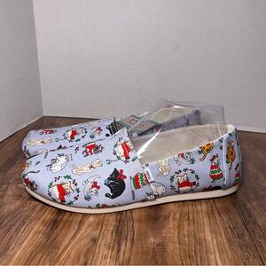 TOMS Womens Belmont Holiday Cats Print Christmas Light Gray Flats Shoes Size 8